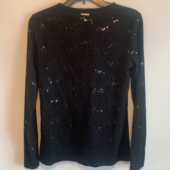 MICHAEL KORS NWT black sparkly long sleeve top MED - Picture 4 of 5